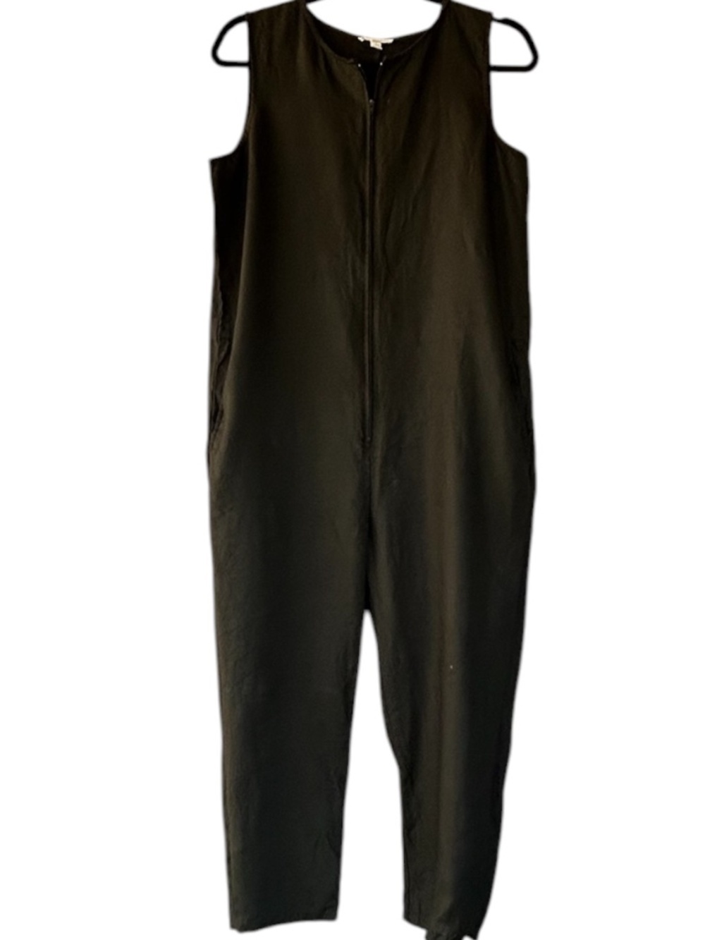 Eileen Fisher Organic Linen Jumpsuit Front Zip Sleeveless Size Small In Green - Picture 5 of 14